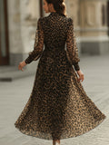 Wrap Midi Dress Leopard Print Long Sleeve Fitted 6