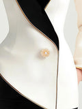 Asymmetrical White Blazer with Black Contrast Lapels 3