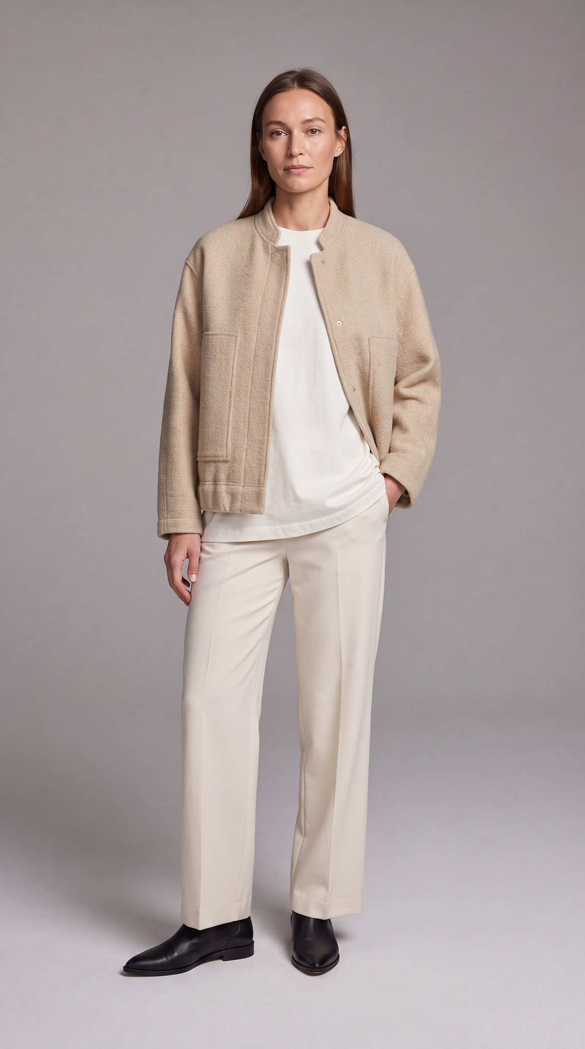 Ribbed Collar Oversized Bomber Jacket for Women
