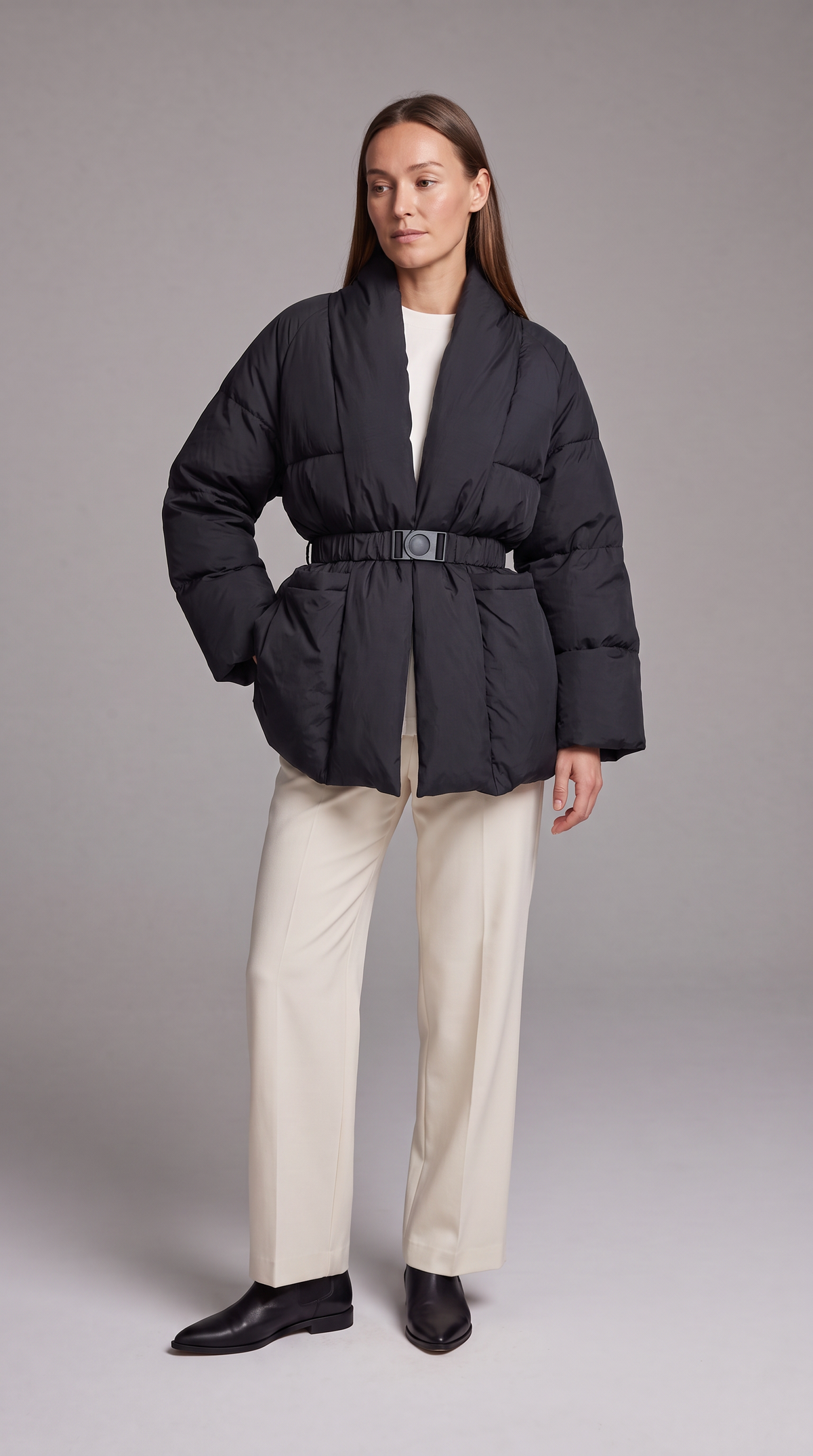 Belted Quilted Puffer Coat for Women