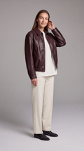 Burgundy Faux Leather Bomber Jacket for Women 2