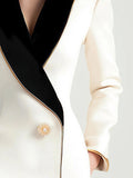 Asymmetrical White Blazer with Black Contrast Lapels 4