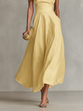 Women's Linen Maxi Dress One Shoulder Relaxed 4