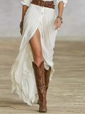 Cotton Linen Pleated Lapel Single-Breasted Long Sleeve Maxi Dress 3