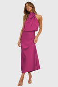 Satin Halter Dress Sleeveless Glamorous Formal Fit 5