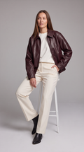 Burgundy Faux Leather Bomber Jacket for Women 3