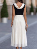 Pleated Midi Dress Color-Block Cowl Neck 4