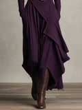 Purple Boho Cotton Stretch Turtleneck Asymmetric Draped Maxi Dress 3