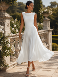 Pleated Midi Dress Draped Neck Sleeveless Fitted 4
