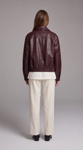 Burgundy Faux Leather Bomber Jacket for Women 4