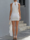 Halter Mini Dress Asymmetrical Ruffle Hem Fitted 5
