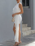 Halter Mini Dress Asymmetrical Ruffle Hem Fitted 4