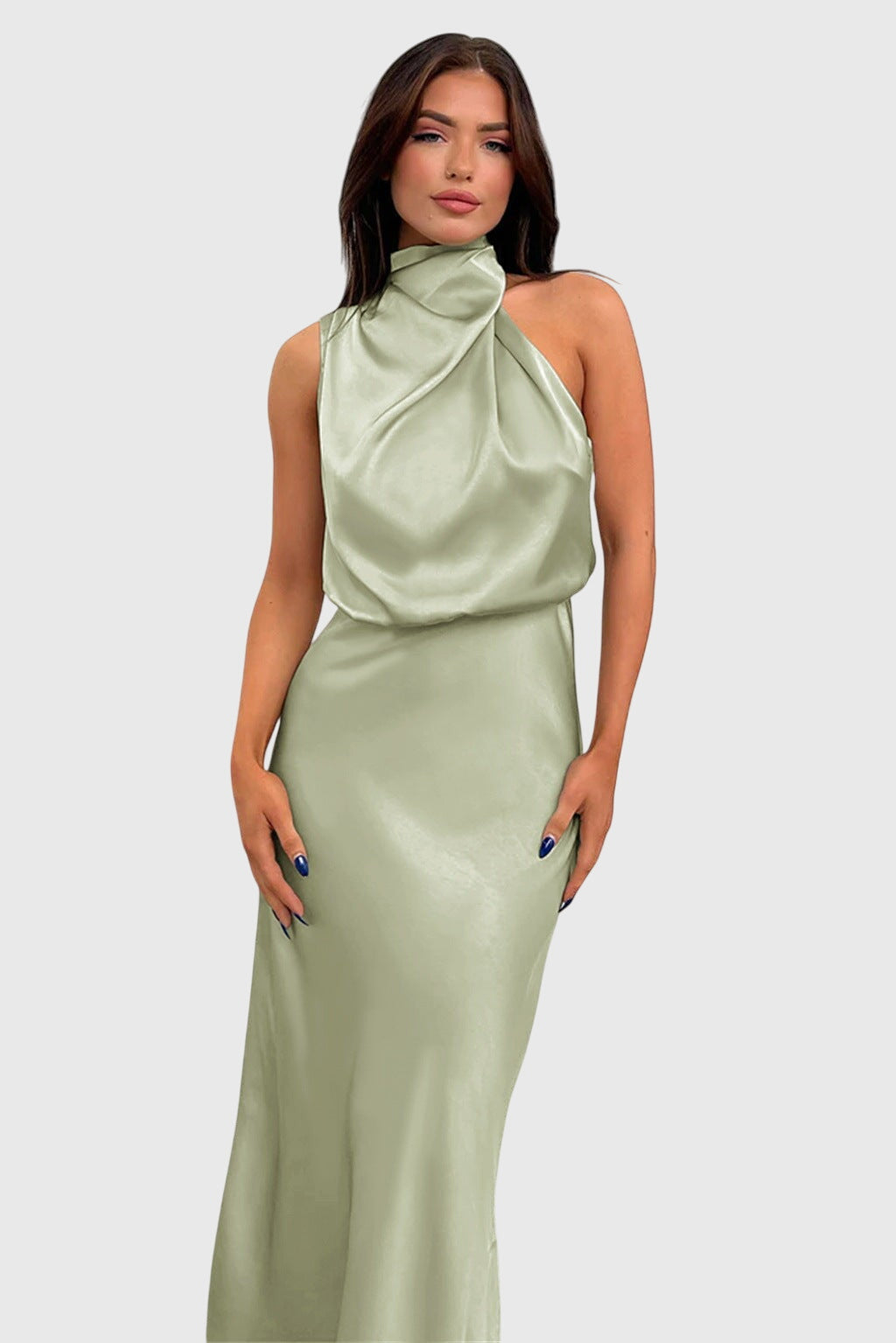 Satin Halter Dress Sleeveless Glamorous Formal Fit