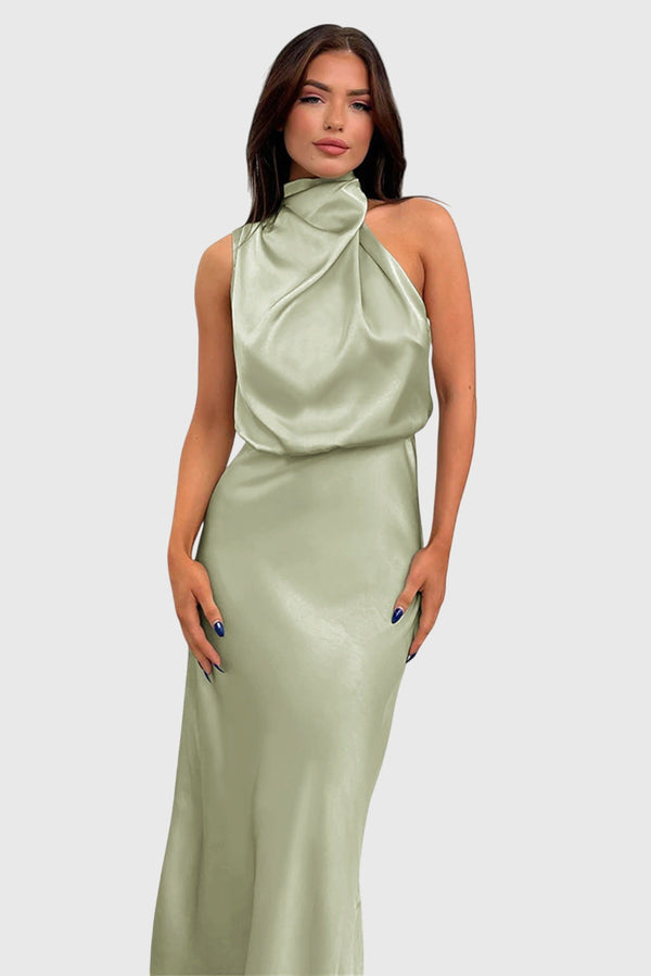 Satin Halter Dress Sleeveless Glamorous Formal Fit