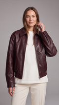 Burgundy Faux Leather Bomber Jacket for Women 5