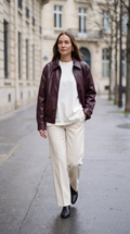 Burgundy Faux Leather Bomber Jacket for Women 6