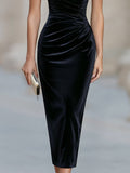 Velvet Midi Dress Off-Shoulder Ruched Fitted 3