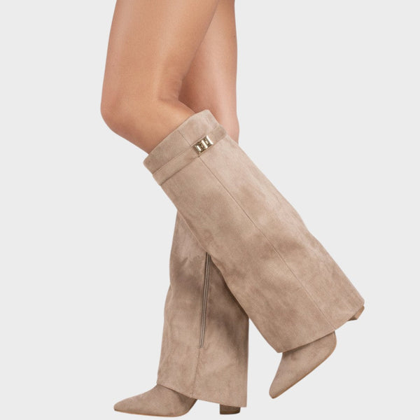 Lunara | Beige High-Cut Suede Boots