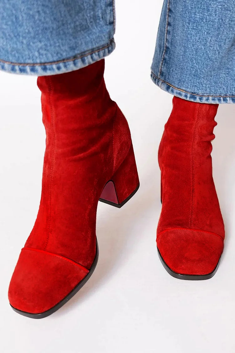 Women's Sock Boots, Block Heel Stretch Ankle Boots