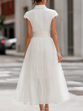 Tulle Midi Dress Collared Cap Sleeve A-Line 5