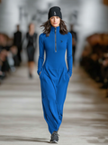 Cotton Blend Half-High Collar Zip-Up Loose Maxi Dress 6