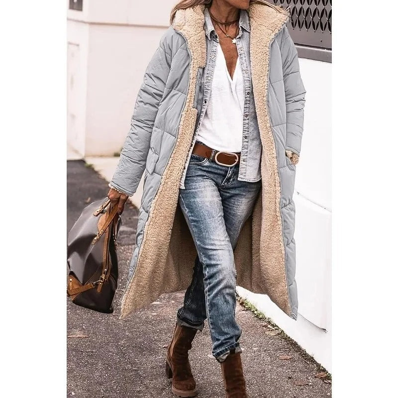 Women's Longline Puffer Coat, Sherpa Lined Open Front