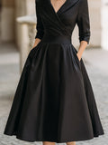 Satin Midi Dress Draped Collar Vintage Style Fitted 5