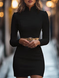 White Mandarin Collar Belted Midi Dress 5