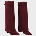 Women's Beige Suede Knee High Boots, Fold-Over Shaft Heel 13