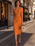 Wrap Midi Dress Off-Shoulder Halter Collar Ruched 5