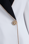 Asymmetrical White Blazer with Black Contrast Lapels 6
