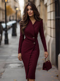 Wrap Midi Dress Buttoned Burgundy Fitted 2