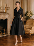 Satin Midi Dress Draped Collar Vintage Style Fitted 3