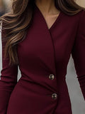 Wrap Midi Dress Buttoned Burgundy Fitted 3