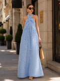 Striped Halter Neck Maxi Dress Nautical Sleeveless 4