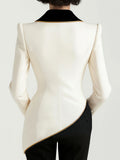 Asymmetrical White Blazer with Black Contrast Lapels 5