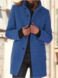 Round Neck Button-Front Wool Blend Coat for Women 2