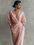 Women's Linen Maxi Wrap Dress V-Neck Relaxed 3