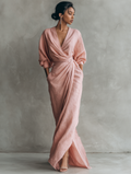 Pink Linen Blend V-Neck Minimalist Maxi Dress 6