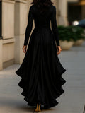 Satin Maxi Dress Midnight Blue Draped Ruffle Detail 6