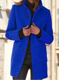Round Neck Button-Front Wool Blend Coat for Women 3