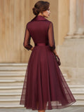 Elegant Wrap Midi Dress With Sheer Sleeves 2