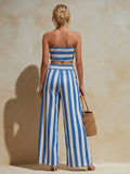 Women's Striped Wide-Leg Pants Suit Strapless Blue White Resort 5