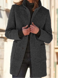 Round Neck Button-Front Wool Blend Coat for Women 4