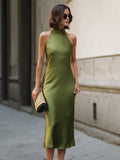 Halter Neck Midi Dress Sleek Fitted Formal 2