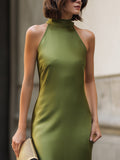 Halter Neck Midi Dress Sleek Fitted Formal 5