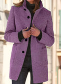 Round Neck Button-Front Wool Blend Coat for Women 6