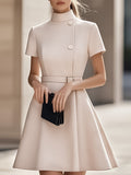 Black High-Neck Belted Waist Midi Dress 3