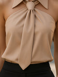 Sleeveless Halter Blouse Neck Tie Detail Fitted 3