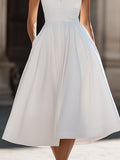 A-Line Midi Dress Structured Halter Collar Fitted 4